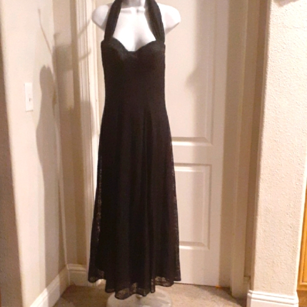 Elegant Black Lace Halter Dress By ETHOS